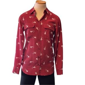 Equipment Long Sleeve Eiffel Tower Printed Button Down Shirt, Muted Red, Xsmall